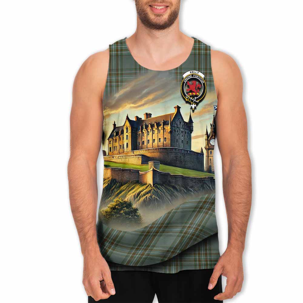 Tartan Vibes Clothing Kelly Tartan Family Crest Men's Tank Top with Scottish Ancient Castle Style