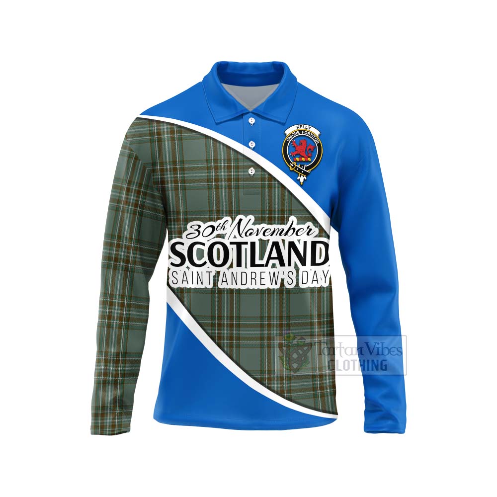 Tartan Vibes Clothing Kelly Family Crest Tartan Long Sleeve Polo Shirt Celebrate Saint Andrew's Day in Style