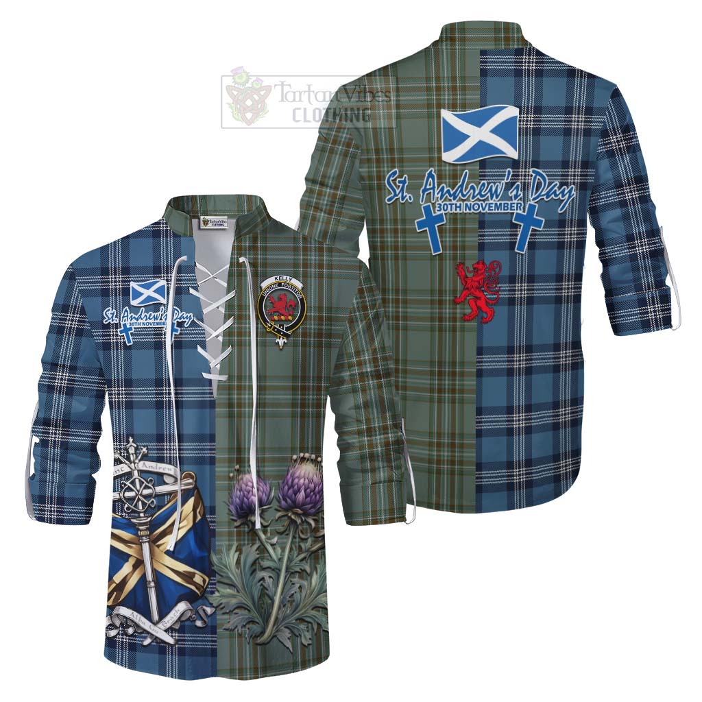 Tartan Vibes Clothing Kelly Tartan Ghillie Kilt Shirt Happy St. Andrew's Day Half Tartan Style