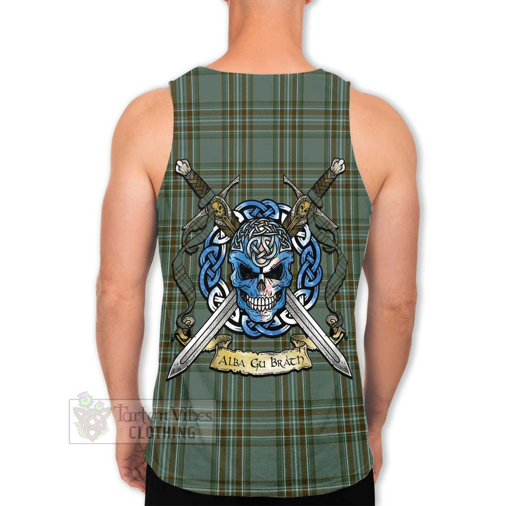 Tartan Vibes Clothing Kelly Tartan Men's Tank Top with Family Crest Celtic Skull Style