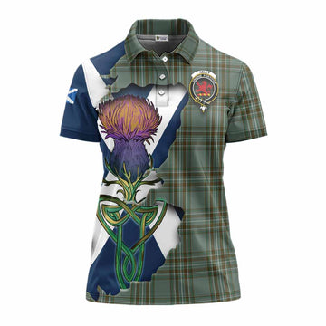 Tartan Vibes Clothing Kelly Tartan Family Crest Women's Polo Shirt Scottish Thistle Celtic Inspired