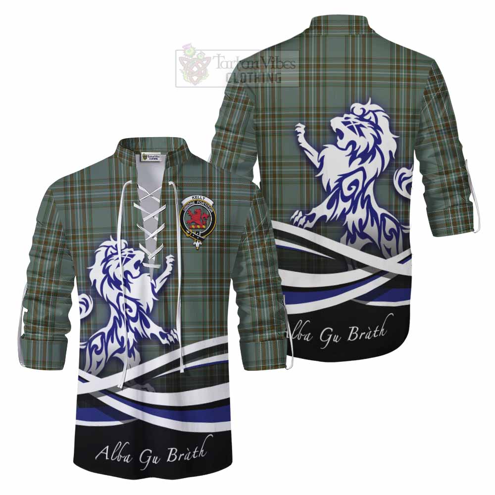 Tartan Vibes Clothing Kelly Tartan Ghillie Kilt Shirt with Alba Gu Brath Regal Lion Emblem