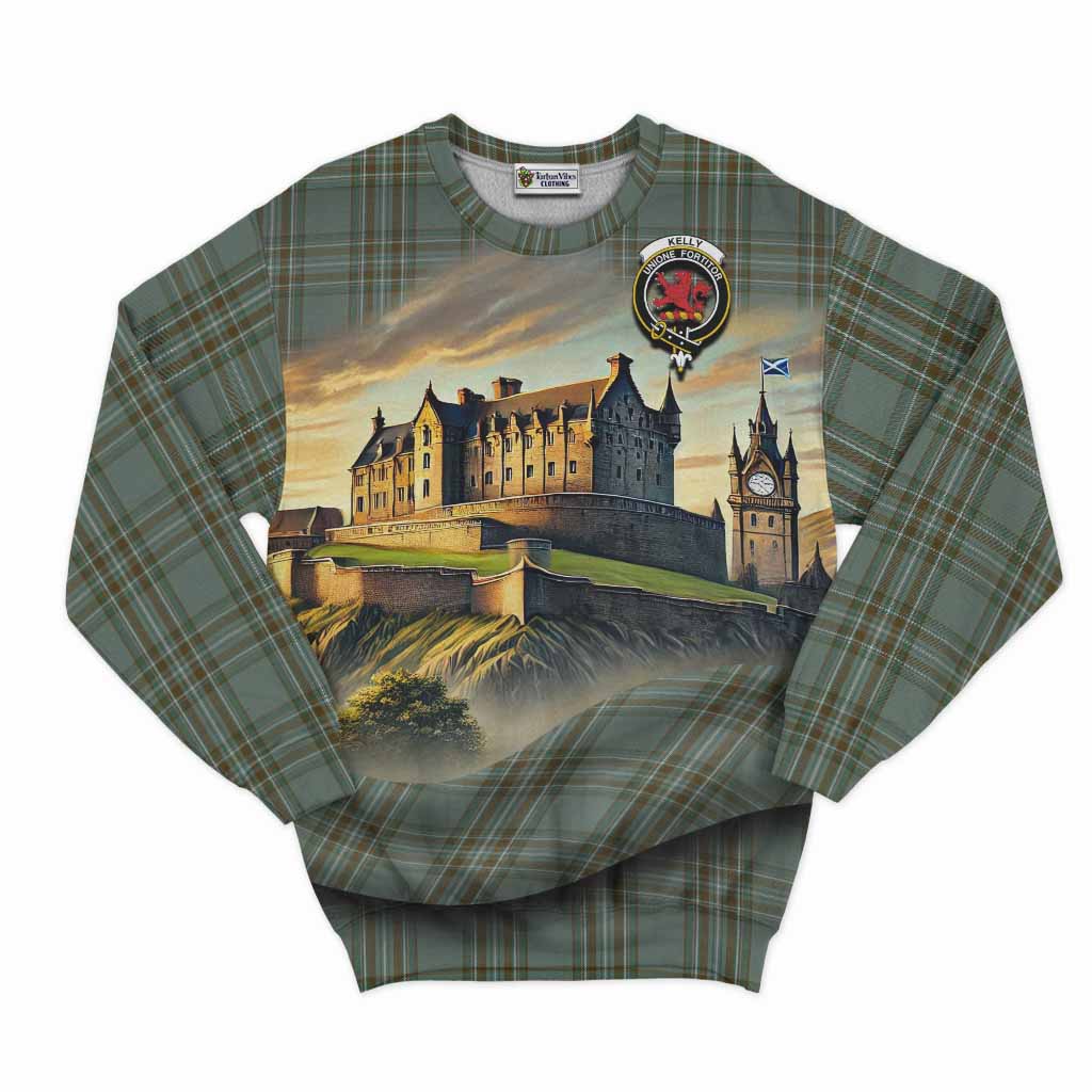 Tartan Vibes Clothing Kelly Tartan Family Crest Sweatshirt with Scottish Ancient Castle Style