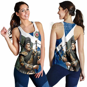 Tartan Vibes Clothing Kelly Tartan Women's Racerback Tanks with Family Crest Scottish Bagpiper Vibes