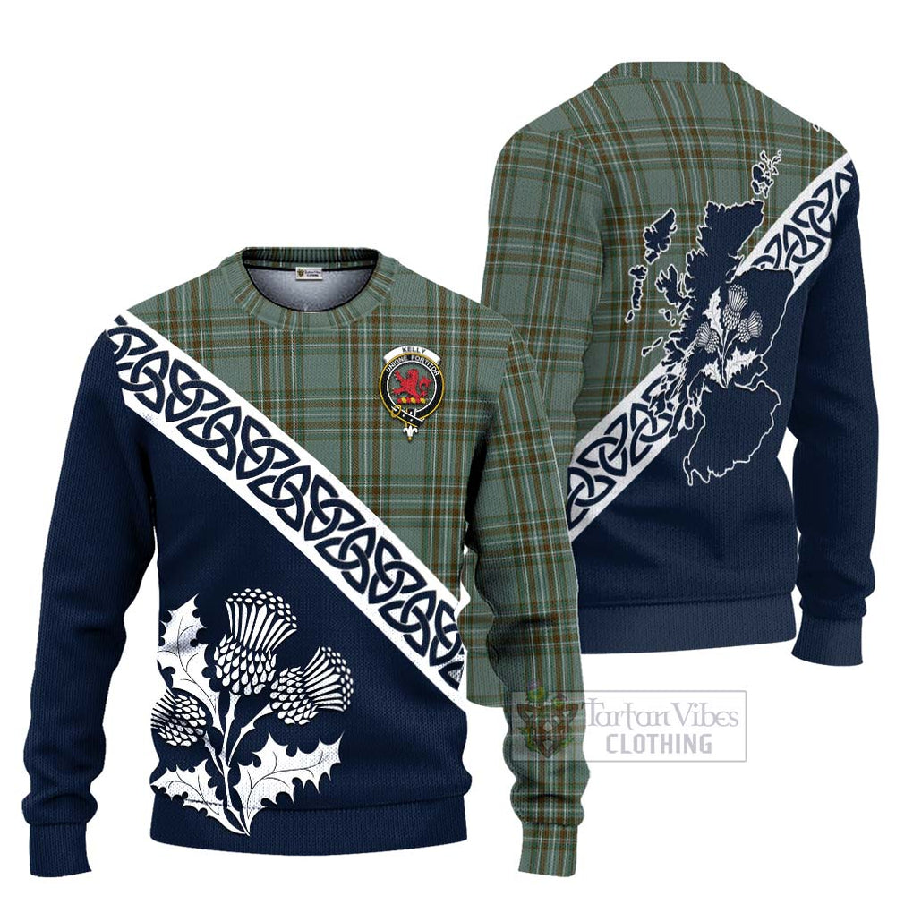 Tartan Vibes Clothing Kelly Tartan Knitted Sweater Featuring Thistle and Scotland Map