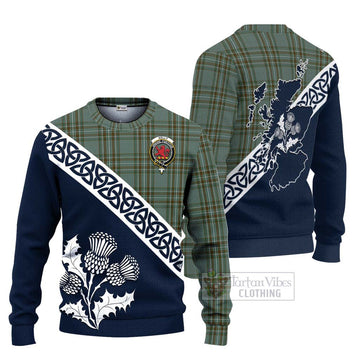 Tartan Vibes Clothing Kelly Tartan Knitted Sweater Featuring Thistle and Scotland Map