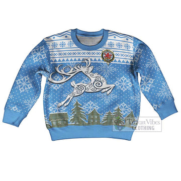 Tartan Vibes Clothing Kelly Clan Christmas Kid Ugly Sweater with Tartan and Celtic Raindeer Style