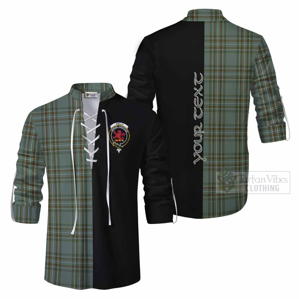 Tartan Vibes Clothing Kelly Tartan Ghillie Kilt Shirt with Family Crest and Half Of Me Style