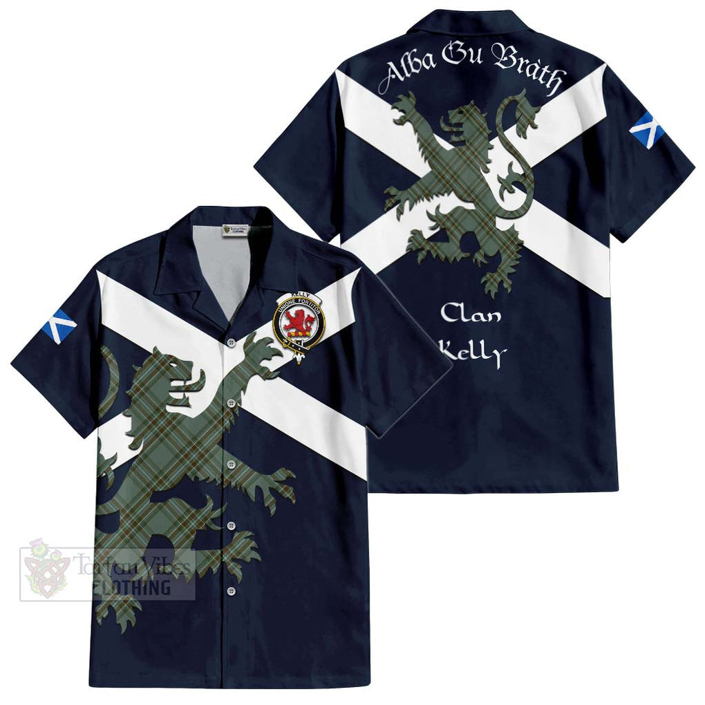 Tartan Vibes Clothing Kelly Tartan Lion Rampant Short Sleeve Button Shirt – Proudly Display Your Heritage with Alba Gu Brath and Clan Name