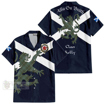 Tartan Vibes Clothing Kelly Tartan Lion Rampant Short Sleeve Button Shirt – Proudly Display Your Heritage with Alba Gu Brath and Clan Name