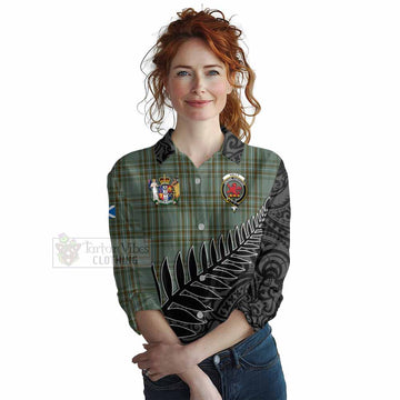 Tartan Vibes Clothing Kelly Crest Tartan Women's Casual Shirt with New Zealand Silver Fern Half Style
