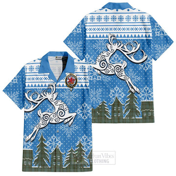 Tartan Vibes Clothing Kelly Clan Christmas Short Sleeve Button Shirt Celtic Reindeer Style