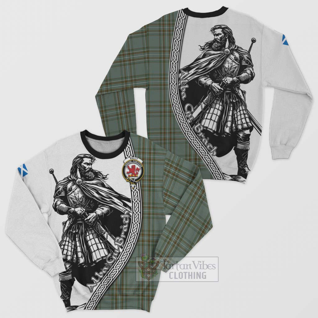 Tartan Vibes Clothing Kelly Tartan Clan Crest Sweatshirt with Highlander Warrior Celtic Style