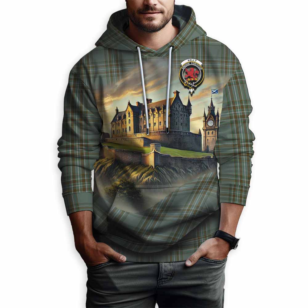 Tartan Vibes Clothing Kelly Tartan Family Crest Hoodie with Scottish Ancient Castle Style