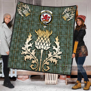Tartan Vibes Clothing Kelly Tartan Quilt with Family Crest and Golden Thistle Style