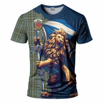 Tartan Vibes Clothing Kelly Tartan Family Crest T-Shirt with Scottish Majestic Lion