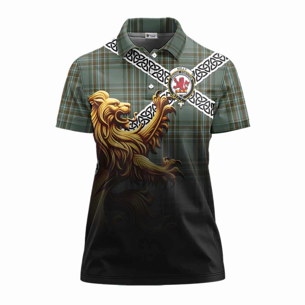 Tartan Vibes Clothing Kelly Crest Tartan Women's Polo Shirt with Golden Lion Emblem Celtic Style