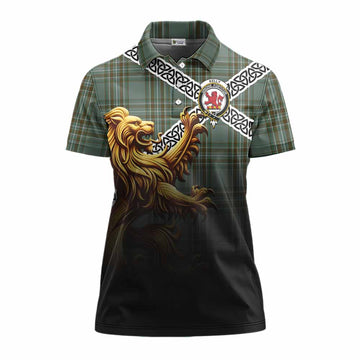 Tartan Vibes Clothing Kelly Crest Tartan Women's Polo Shirt with Golden Lion Emblem Celtic Style