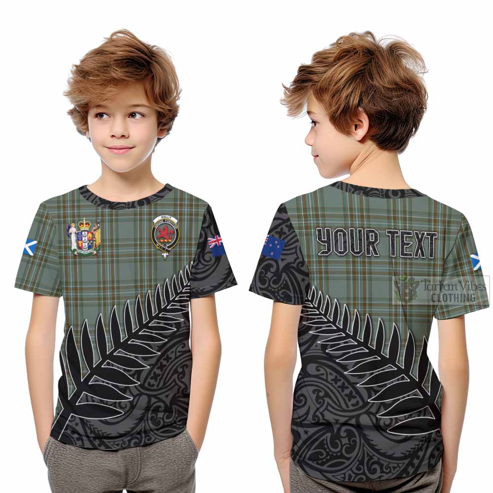 Tartan Vibes Clothing Kelly Crest Tartan Kid T-Shirt with New Zealand Silver Fern Half Style