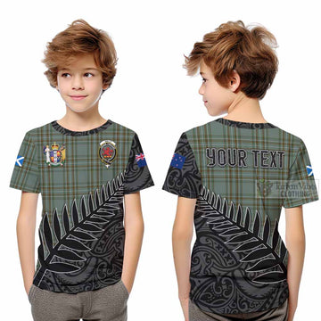 Tartan Vibes Clothing Kelly Crest Tartan Kid T-Shirt with New Zealand Silver Fern Half Style