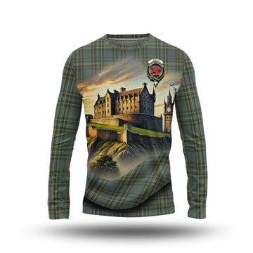 Tartan Vibes Clothing Kelly Tartan Family Crest Long Sleeve T-Shirt with Scottish Ancient Castle Style