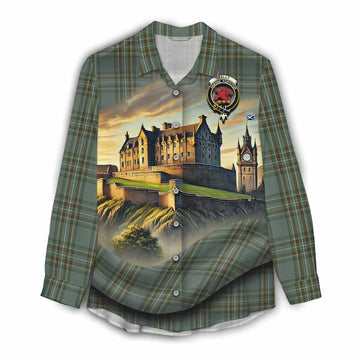 Tartan Vibes Clothing Kelly Tartan Family Crest Women's Casual Shirt with Scottish Ancient Castle Style