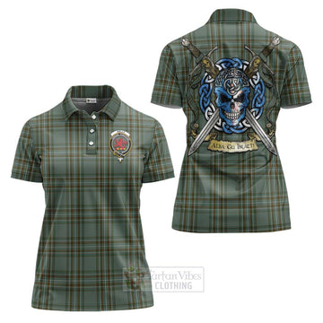 Tartan Vibes Clothing Kelly Tartan Women's Polo Shirt with Family Crest Celtic Skull Style