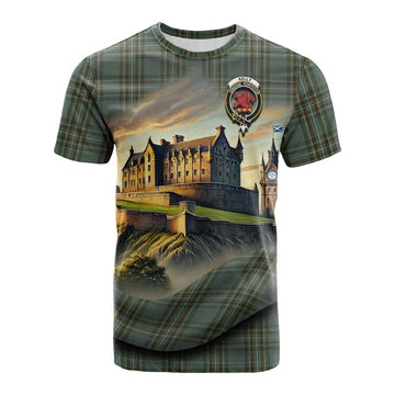 Tartan Vibes Clothing Kelly Tartan Family Crest Cotton T-shirt with Scottish Ancient Castle Style
