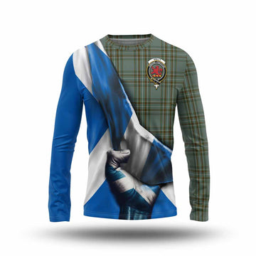 Tartan Vibes Clothing Kelly Tartan Long Sleeve T-Shirt with Family Crest Scotland Patriotic Style