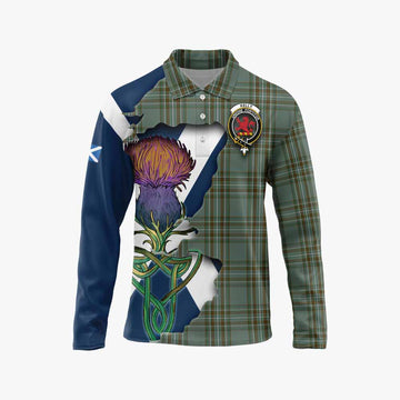 Tartan Vibes Clothing Kelly Tartan Family Crest Long Sleeve Polo Shirt Scottish Thistle Celtic Inspired