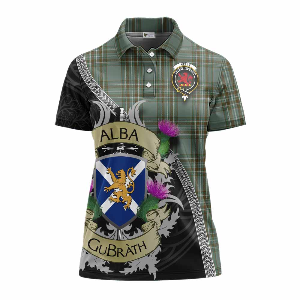 Tartan Vibes Clothing Kelly Tartan Family Crest Women's Polo Shirt Lion Rampant Royal Thistle Shield Celtic Inspired