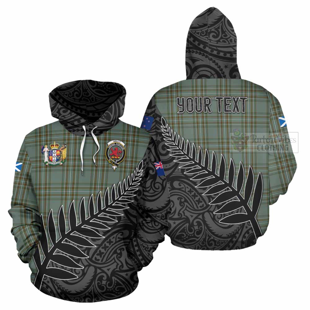 Tartan Vibes Clothing Kelly Crest Tartan Hoodie with New Zealand Silver Fern Half Style