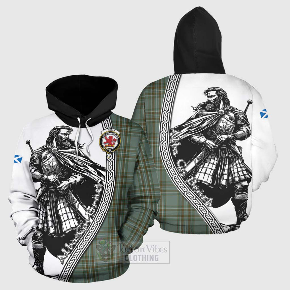 Tartan Vibes Clothing Kelly Tartan Clan Crest Hoodie with Highlander Warrior Celtic Style