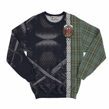 Tartan Vibes Clothing Kelly Tartan Sweatshirt with Family Crest Cross Sword Thistle Celtic Vibes