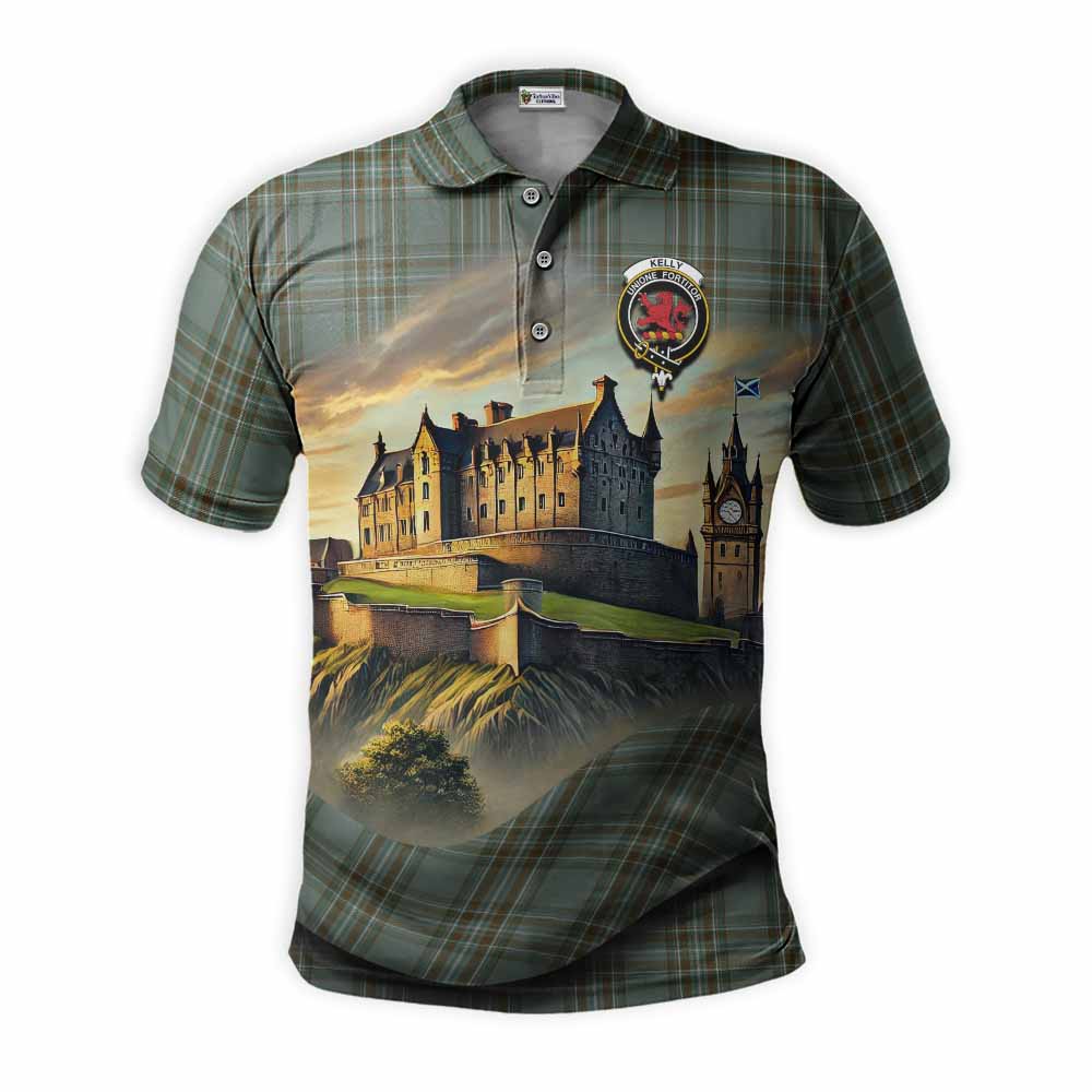 Tartan Vibes Clothing Kelly Tartan Family Crest Polo Shirt with Scottish Ancient Castle Stype