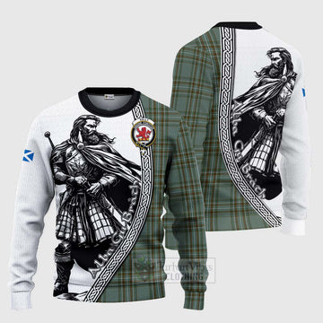 Tartan Vibes Clothing Kelly Tartan Clan Crest Knitted Sweater with Highlander Warrior Celtic Style