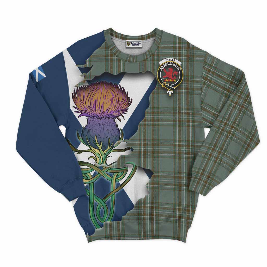 Tartan Vibes Clothing Kelly Tartan Family Crest Sweatshirt Scottish Thistle Celtic Inspired
