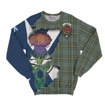 Tartan Vibes Clothing Kelly Tartan Family Crest Sweatshirt Scottish Thistle Celtic Inspired