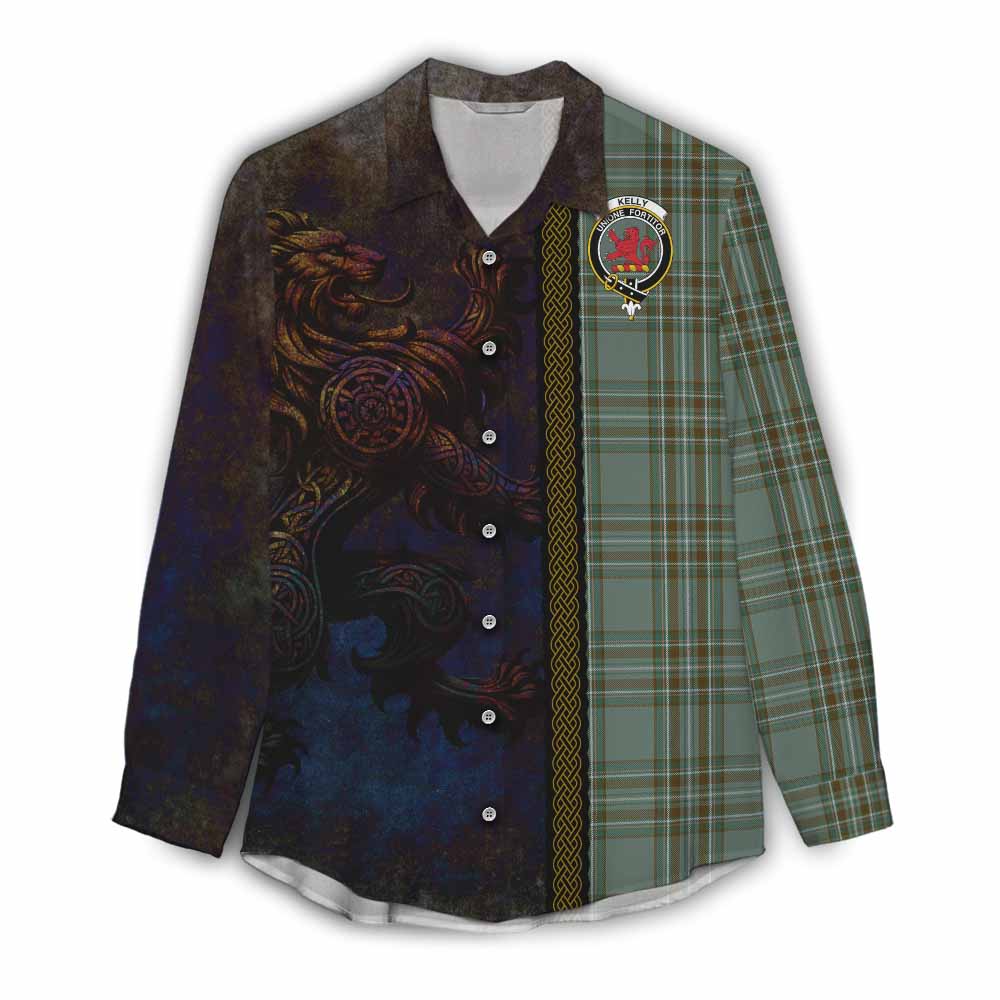Tartan Vibes Clothing Kelly Tartan Family Crest Women's Casual Shirt Alba Gu Brath Be Brave Lion Ancient Style
