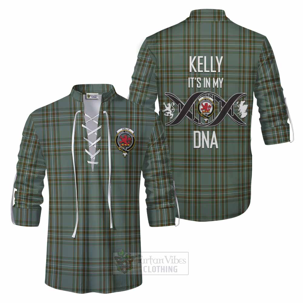 Tartan Vibes Clothing Kelly Tartan Ghillie Kilt Shirt with Family Crest DNA In Me Style