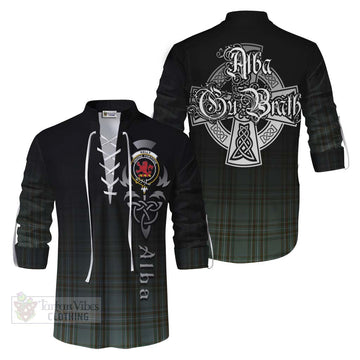 Tartan Vibes Clothing Kelly Tartan Ghillie Kilt Shirt Featuring Alba Gu Brath Family Crest Celtic Inspired