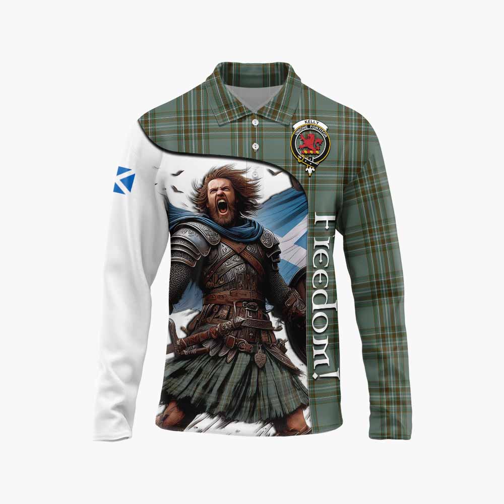 Tartan Vibes Clothing Kelly Crest Tartan Long Sleeve Polo Shirt Inspired by the Freedom of Scottish Warrior
