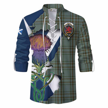 Tartan Vibes Clothing Kelly Tartan Family Crest Ghillie Kilt Shirt Scottish Thistle Celtic Inspired