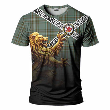 Tartan Vibes Clothing Kelly Crest Tartan T-Shirt with Golden Lion Emblem Celtic Style