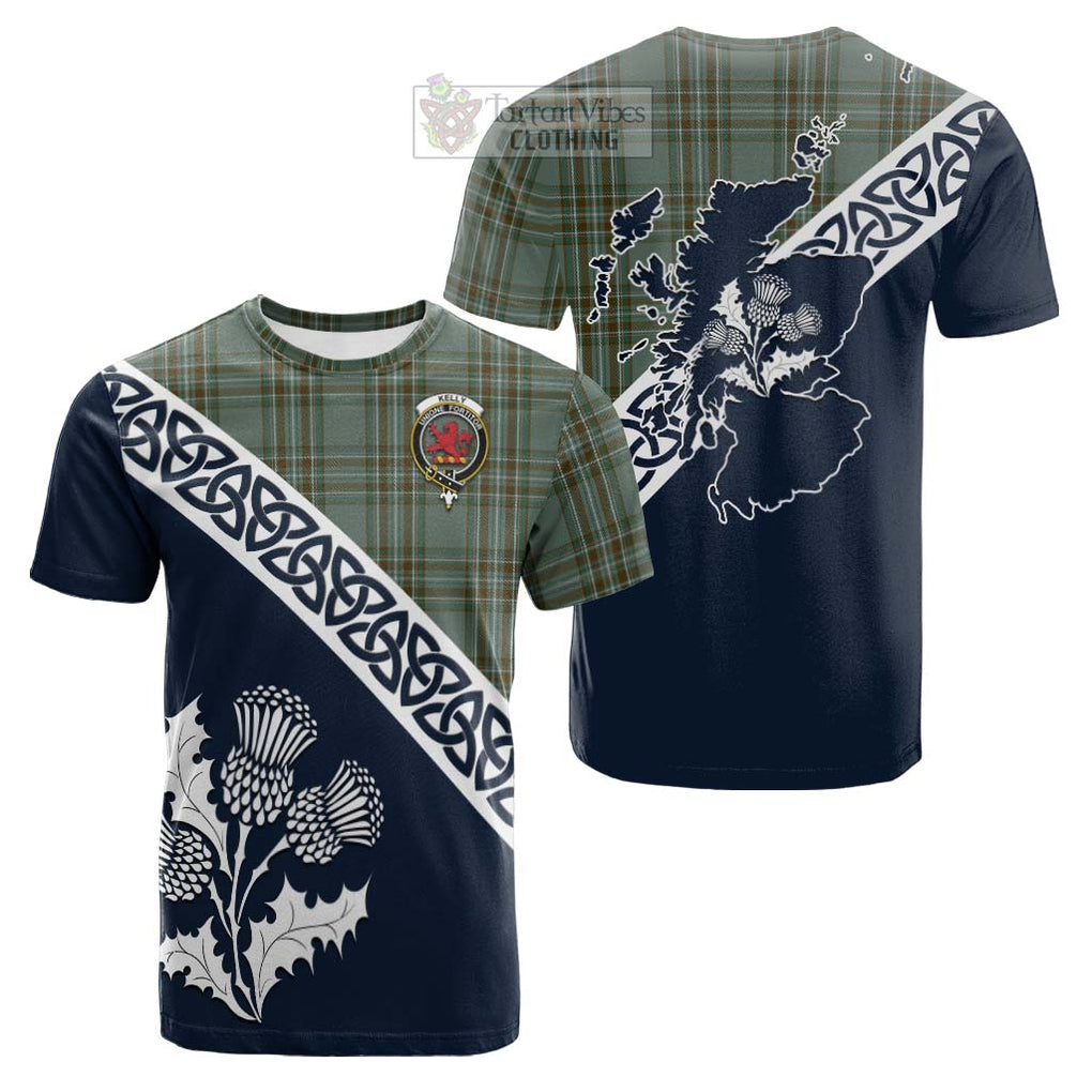 Tartan Vibes Clothing Kelly Tartan Cotton T-shirt Featuring Thistle and Scotland Map
