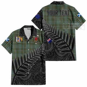 Tartan Vibes Clothing Kelly Crest Tartan Short Sleeve Button Shirt with New Zealand Silver Fern Half Style