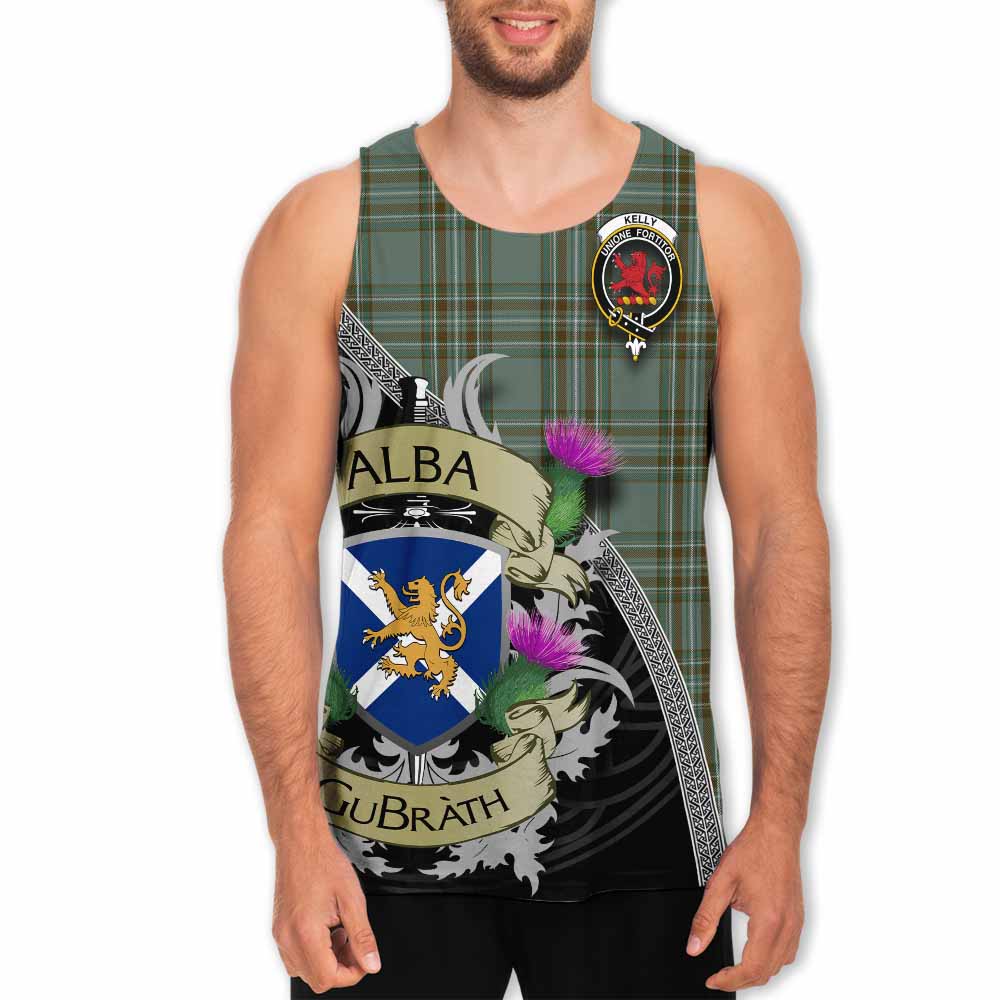 Tartan Vibes Clothing Kelly Tartan Family Crest Men's Tank Top Lion Rampant Royal Thistle Shield Celtic Inspired