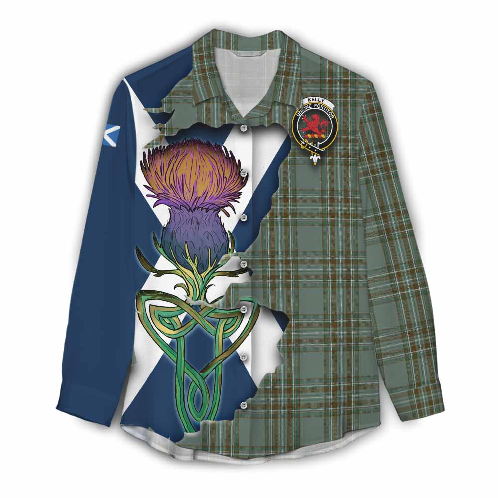 Tartan Vibes Clothing Kelly Tartan Family Crest Women's Casual Shirt Scottish Thistle Celtic Inspired