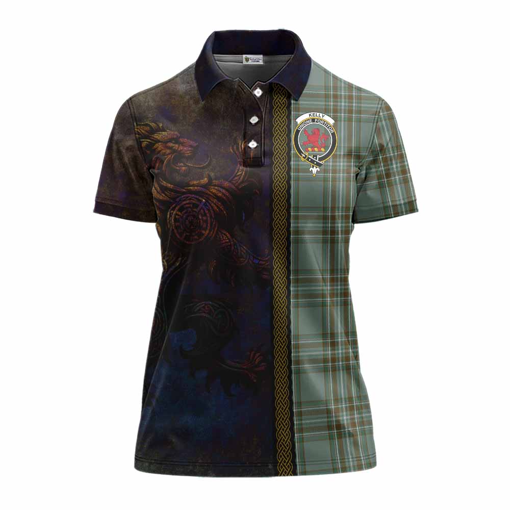 Tartan Vibes Clothing Kelly Tartan Family Crest Women's Polo Shirt Alba Gu Brath Be Brave Lion Ancient Style