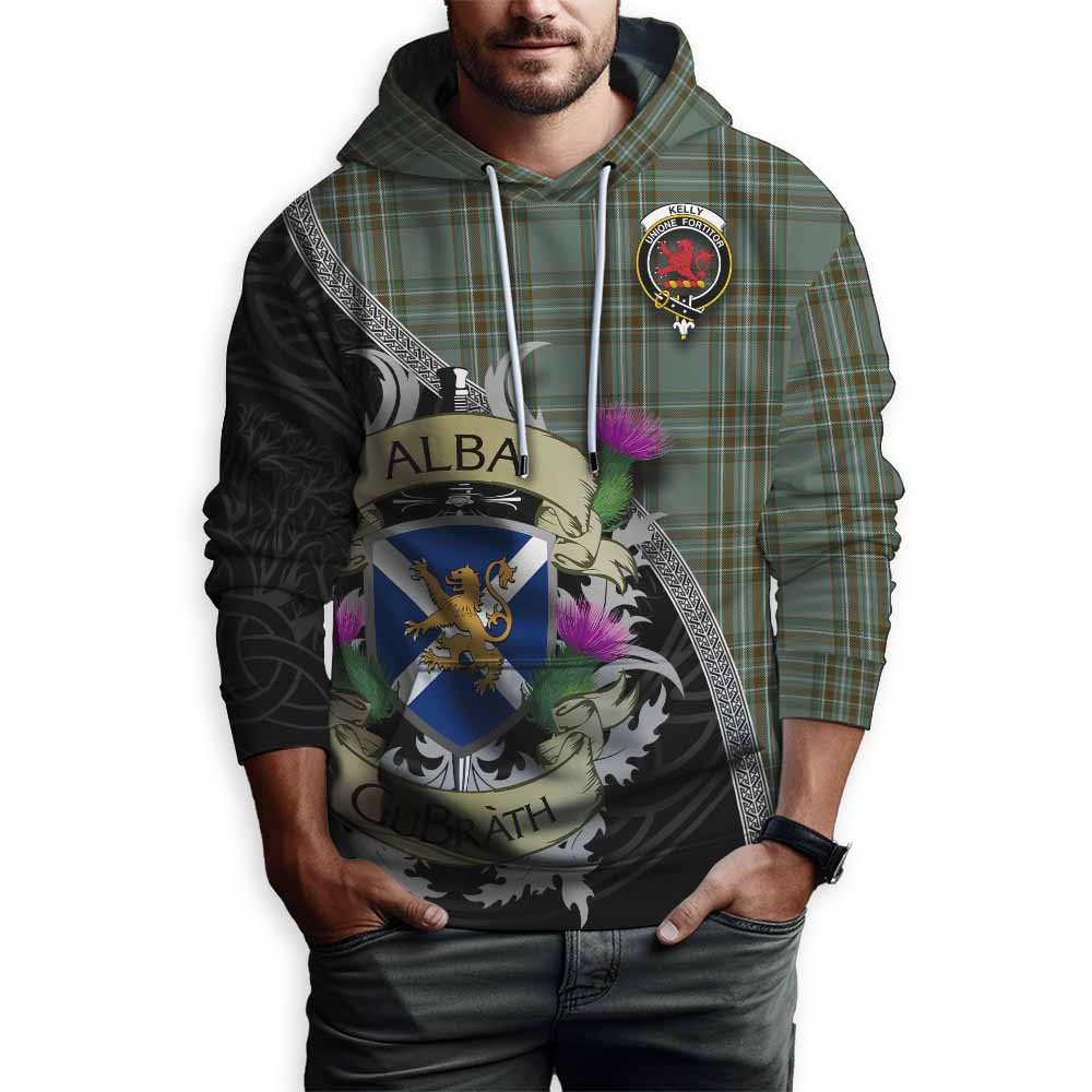 Tartan Vibes Clothing Kelly Tartan Family Crest Hoodie Lion Rampant Royal Thistle Shield Celtic Inspired